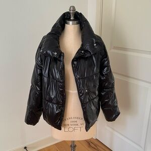 Women’s Shiny Black Puffer Jacket A New Day Size Medium